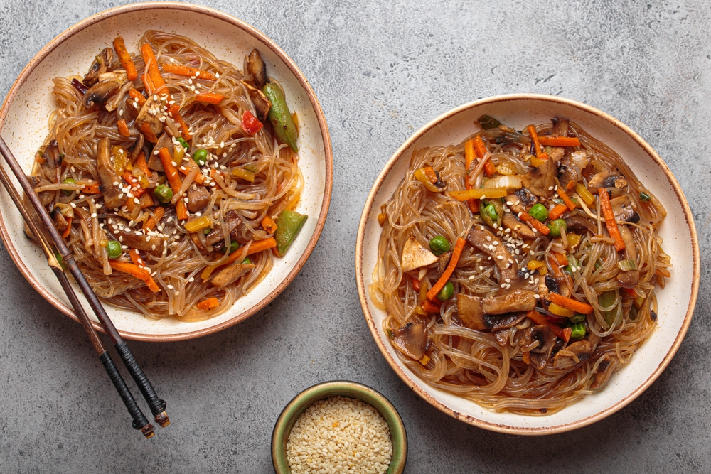 two plates of glass noodles