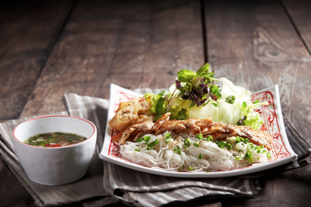 bun cha, grilled pork rice noodles and herbs